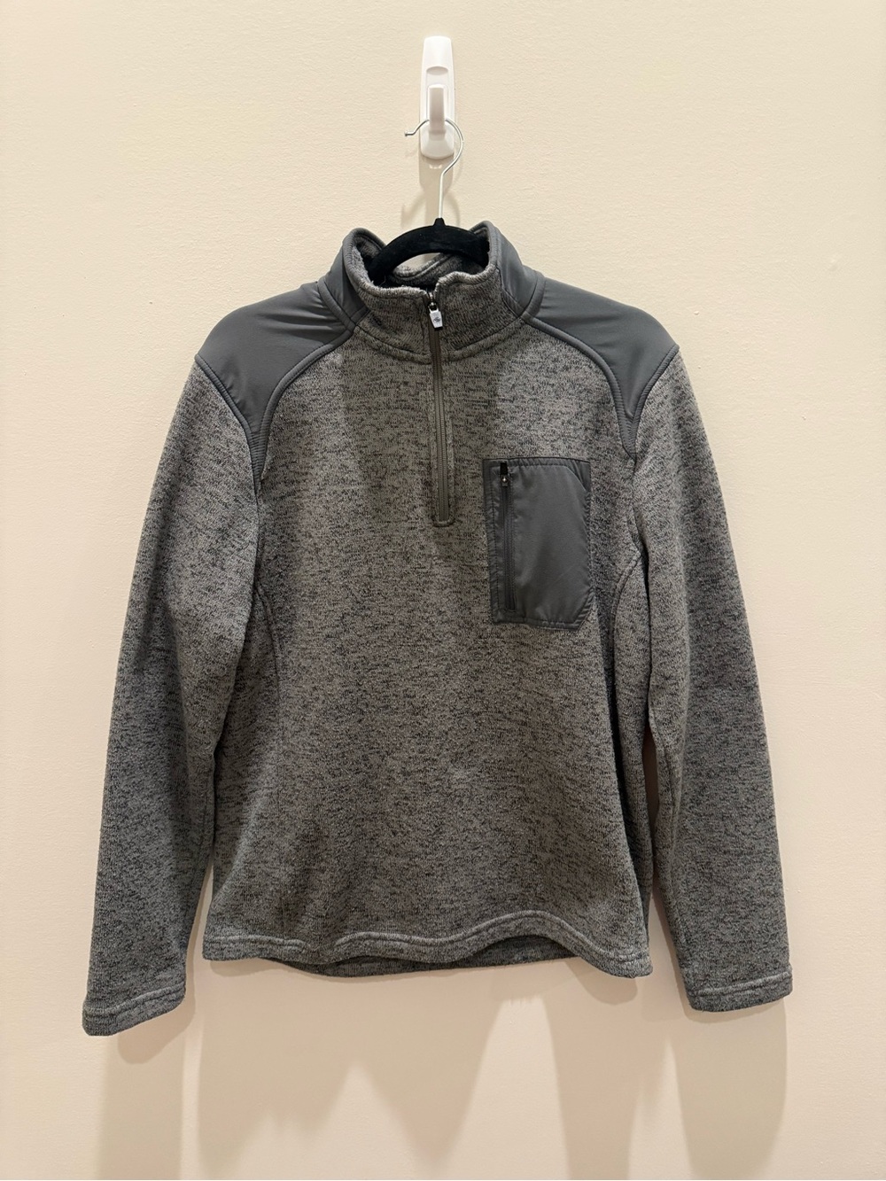 Eddie Bauer Men’s Grey Fleece 1/4 Zip Mock Neck Zip Pocket - Medium